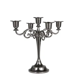 Tempat Lilin Pernikahan Tempat Lilin Logam Candelabra Metal 5 Lengan Emas Dudukan Elegan Eropa