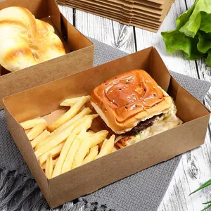 Katlanabilir özel baskılı Logo tek kullanımlık Kraft gitmek için paket ambalaj kağıt tepsiler Burger Hot Dog gıda hamuru kağıt tekne tepsi