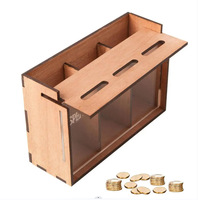 Tirelire en bois à trois compartiments pour enfants Boîte à monnaie transfrontalière amovible pour l'épargne