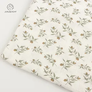 Petites fleurs mignonnes impression 100% mousseline de coton peigné biologique Double gaze crêpe tissu tissé pour les filles et les garçons pyjamas de bébé - Product Image 1
