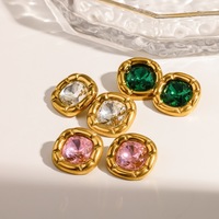 Parure bijoux tendance luxe discret zircon émeraude taille carrée, collier bague boucles d'oreilles acier inox plaqué or