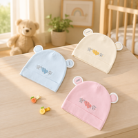 Bonnet bébé nouveau-né en coton de classe A, broderie double cœur, oreilles rondes mignonnes, doux et respectueux de la peau, bonnet pour nourrisson 0-3 mois