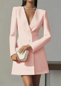 <span class=keywords><strong>Abito</strong></span> Blazer Elegante King Mcgreen Star Autunnale a Doppio Petto Tinta Unita con Scollo a V per Ufficio Maniche Lunghe Vestibilità Slim per Donna - Product Image 4