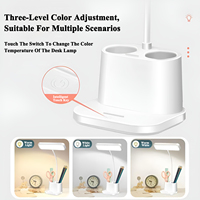Lampe de bureau LED à intensité variable en continu avec 3 couleurs et double porte-stylo, lampe d'étude rechargeable USB 5V pour dortoir étudiant