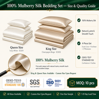 Ensemble de literie 100% soie de mûrier, 4 pièces, housse de couette en soie pure, ensemble de draps avec 2 taies d'oreiller, ensemble de linge de lit taille King Queen