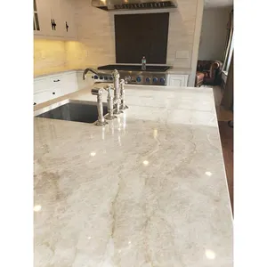 Villa Project Use Taj Mahal Quartzite Slabs For Kitchen Countertop Cream White Quartzite Slabs