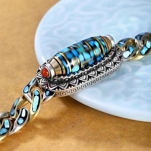 <span class=keywords><strong>Bracelet</strong></span> en perles Dzi tibétaines à neuf yeux et mantra à six caractères, turquoise, pour hommes - Product Image 4