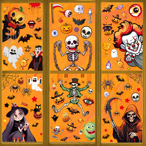 AYOYO nuevo murciélago calabaza vidrio pegatinas araña Halloween ventana decoración muerte bruja estática ventana pegatinas - Product Image 1