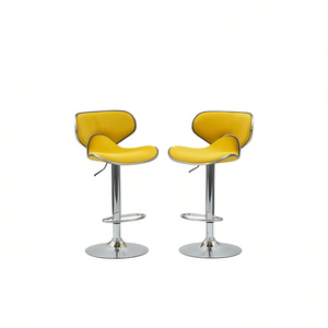 Masaccio Ensemble de 2 tabourets de bar rembourrés en velours jaune, pivotants et réglables - Product Image 1