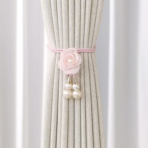 Cinta Decorativa Moderna y Sencilla <span class=keywords><strong>para</strong></span> <span class=keywords><strong>Cortinas</strong></span> con Perlas y Flores, Ajustable, Plegable, Color Crema, con Diseño Creativo - Product Image 2