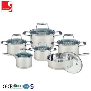 SYキッチン用品ステンレス鋼ストックポット6個ミラー研磨ガラス蓋付き - Product Image 4