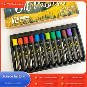 Baoyi 12/24 colori pastello a olio di cera pesante Set di pennelli Super morbido pennello per bambini della scuola primaria all'ingrosso - Product Image 2
