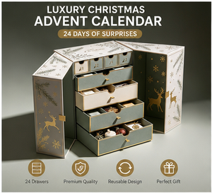 Luxury Double Door Christmas Gift Box with Pull Out Drawers Botanical Print Rigid Paperboard Packaging for Jewelry and Beauty - Product Image 4