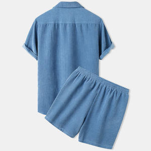 थोक कैजुअल पुरुषों ग्रीष्मकालीन पोशाक 2 टुकड़ा कॉर्डरॉय पुरुषों शॉर्ट्स और शर्ट सेट - Product Image 4