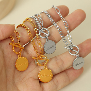 Collar de acero de titanio electrochapado con hebilla OT de moda para mujer, cadena de clavícula de lujo ligero, colgante redondo, joyería de regalo - Product Image 3