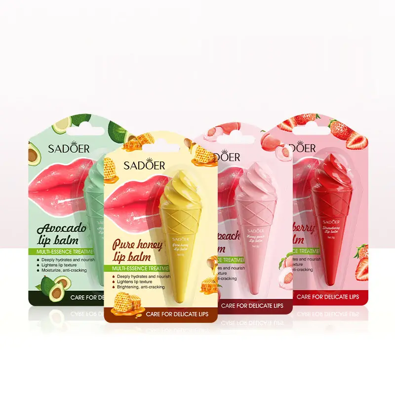 Ice Cream Design Lips Care Products Moisturizing Honey Fruit Natural Lip Balm for Woman