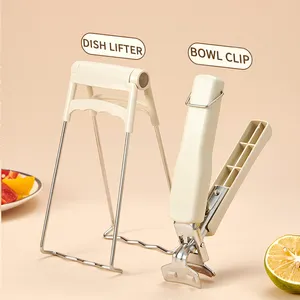 Stainless Steel Anti-Scalding Hot Bowl Dish Plate Gripper Clips Tongs Clamp Holder With Silicone Mittens