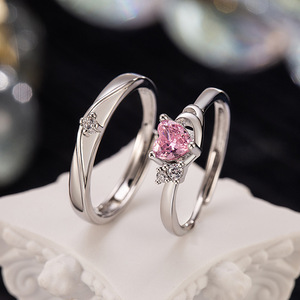 Coppia cuore taglio cubico zirconi CZ anelli <span class=keywords><strong>solitario</strong></span> amante anello fidanzamento gioielli regalo per gli uomini e le donne promettono fede nuziale - Product Image 2