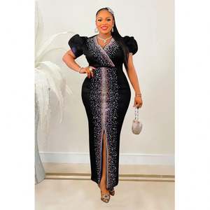 Vestido de Fiesta de Lujo de Marca Famosa con Bordado de Diseñador, Vestido Largo con Cuello en V Elástico y Mangas Abullonadas para Mujer - Product Image 2