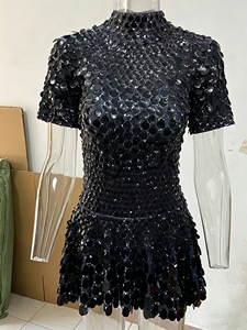 ZHEZHE <span class=keywords><strong>Abito</strong></span> da Sera <span class=keywords><strong>Mini</strong></span> Aderente di Lusso per Donna, Vestito da Festa Sexy con Glitter Scintillante e Maniche Corte - Product Image 5