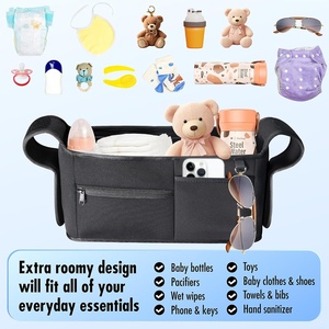 Organizador ajustable para <span class=keywords><strong>cochecito</strong></span>, diseño de tela, con 2 portavasos, múltiples bolsillos para guardar pañales, juguetes, etc. - Product Image 4