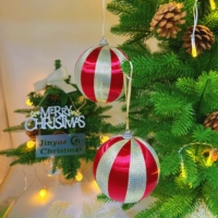 JINYUE Lot de 6 Boules de Noël Rayées Incassables en Plastique Rouge et Blanc Jacquard, Ornements Suspendus pour Sapin de Noël, Décoration Festive