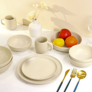 16Pcs Châu Âu Trang Trí Đám Cưới Kem Trắng Nhà Hàng Bữa Ăn Tối Tấm Bộ Đồ Đá Gốm Bộ Đồ Ăn Cho 4 Người - Product Image 4