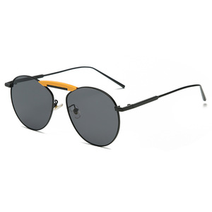 Lunettes de soleil Qianai à monture ronde, champagne, bleu océan, monture dorée, verres en polycarbonate, protection UV 100%, unisexe, protection solaire, pêche, voyage - Product Image 1