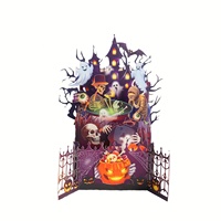 Nouveau Design Unique Gothique Fantaisie 3D Fantôme Château Fantôme Fantôme Squelette Citrouille Lanterne Halloween Commémoratif Pop-up Cartes De Voeux