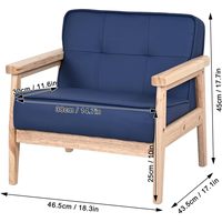 Fauteuil enfant Yoonnie Room en bois massif avec accoudoirs, coussin en cuir PU bleu, chaise de lecture pour salon, chambre, école, salle à manger