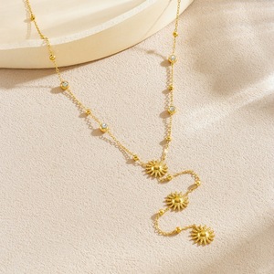 Fashionable Sunflower Pendant Necklace Stainless Steel Chain With Diamond Accents Party Jewelry N3921 - Product Image 2