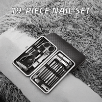 Ensemble de manucure et pédicure en acier inoxydable 5 en 1 de 19 pièces, avec coupe-ongles et cuillère à oreilles, emballage en boîte