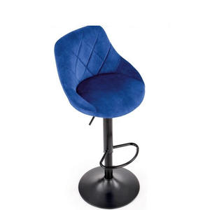 Taburete de Bar Moderno de Terciopelo Azul Rey con Respaldo Acolchado con Diseño de Diamantes y Base Giratoria Negra Ajustable para Pub - Product Image 1