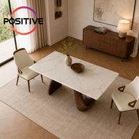 Table à manger rectangulaire moderne en marbre, base en bois massif, mobilier de salle à manger de luxe, mobilier d'hôtel, OEM, sur mesure, vente en gros