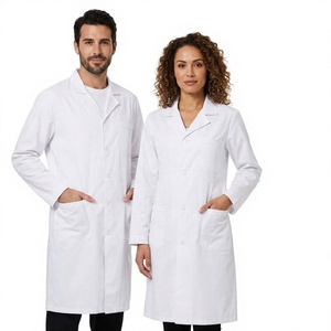Unisex White Lab <b>Coat</b> Cotton Polyester Woven Hospital Uniform <b>Doctor</b> <b>Coat</b> with Pockets - Product Image 1