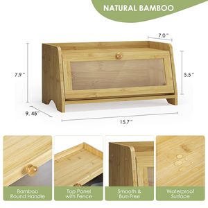 Boîte à pain en bambou avec fenêtre transparente et couvercle rabattable pour l'organisation des aliments dans la cuisine - Product Image 5
