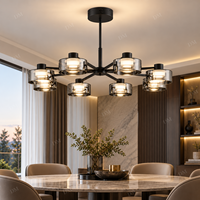 Lustre moderne noir à 8 lumières avec abat-jour en verre fumé LED, idéal pour salle à manger, salon, hôtel, salon, réception, décoration