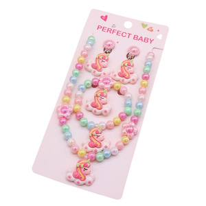 新款儿童项链独角兽小孩饰品套装可爱卡通项链女孩公主彩珠 - Product Image 3