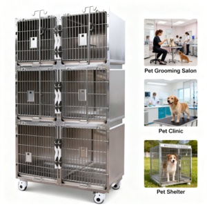 Cage vétérinaire moderne de luxe pour hôpital vétérinaire, 4 portes, en acier inoxydable 304, design écologique, pieds antidérapants, spacieuse - Product Image 6