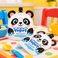 Sachets souples en plastique imprimés motif panda mignon, avec bec verseur, personnalisables avec logo, pour emballage de jus liquide de qualité alimentaire, vente en gros