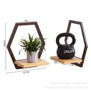 Wooden Hexagonal Wall Shelf Geometric Plant Holder For Living Room <b>Kitchen</b> <b>Storage</b> Mounting <b>Rack</b> - Product Image 4
