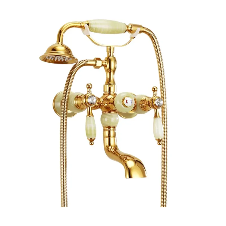 Classic Royal Titanium Gold Cyan Jade Cabezal de ducha y juego de grifos Juegos de ducha y grifos Mezclador de ducha de baño