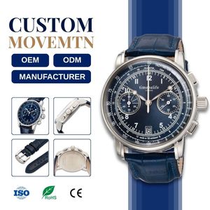 OEM ODM Orologio da Pilota Multifunzione Cronografo al Quarzo Vintage da <span class=keywords><strong>Uomo</strong></span> con <span class=keywords><strong>Cinturino</strong></span> in Vera <span class=keywords><strong>Pelle</strong></span> di Vacchetta da 43MM e Quadrante a Lancette - Product Image 1