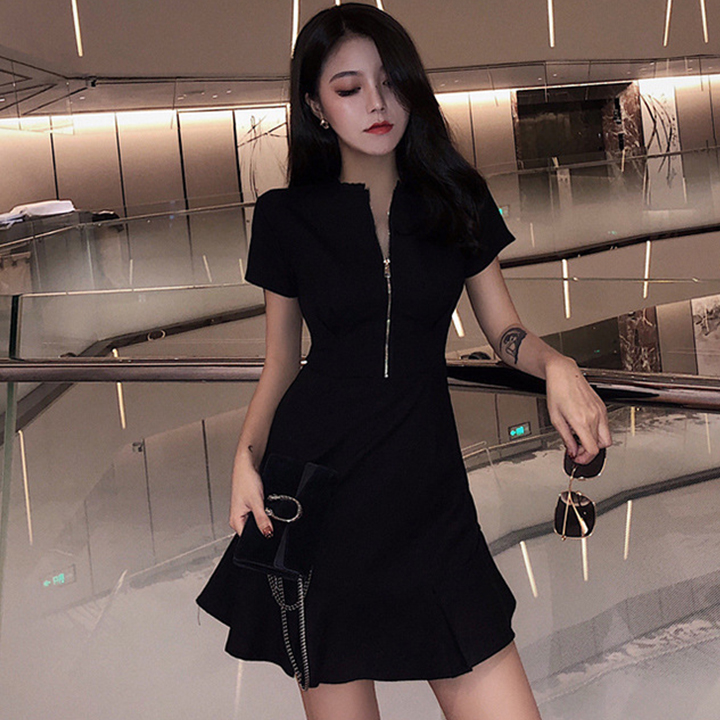 Shop Our New Fashion Women's Zipper O-Neck Ruffles Dress