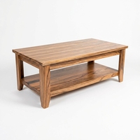 Table basse rectangulaire en bois massif de style zèbre moderne avec étagère de rangement à deux niveaux et grain strié saisissant pour le salon