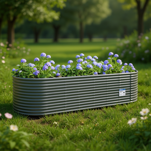 Bac à fleurs surélevé en acier gris thermolaqué, design elliptique, pour pots de fleurs et jardins - Product Image 2