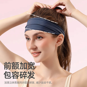 Summer <b>Sports</b> <b>Headband</b> Sweat Absorbing Yoga Fitness Women Running Navy Blue Wide Forehead Coverage - Product Image 1