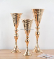 Vase Trompette en Métal Doré Martelé de Luxe, Support à Fleurs, Centres de Table de Mariage, Vases Décoratifs pour la Maison et les Fêtes