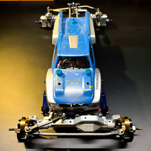 Ensemble d'essieux portiques en aluminium et laiton CNC avec direction à <span class=keywords><strong>4</strong></span> roues pour Axial Capra <span class=keywords><strong>1</strong></span>/<span class=keywords><strong>10</strong></span> RC Crawler 50 ° Support de batterie à faible centre de gravité pour système de direction - Product Image 5