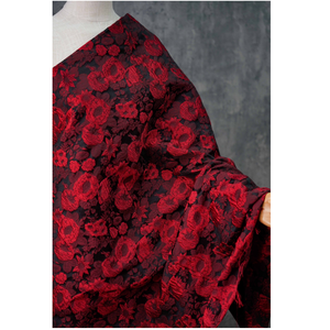<span class=keywords><strong>Tela</strong></span> Brocada con Flores Rojas y Negras, <span class=keywords><strong>Tela</strong></span> Bordada con <span class=keywords><strong>Pintura</strong></span> al Óleo, <span class=keywords><strong>Tela</strong></span> Jacquard 100% Poliéster <span class=keywords><strong>para</strong></span> Vestidos de Mujer, <span class=keywords><strong>Tela</strong></span> de Diseñador - Product Image 1